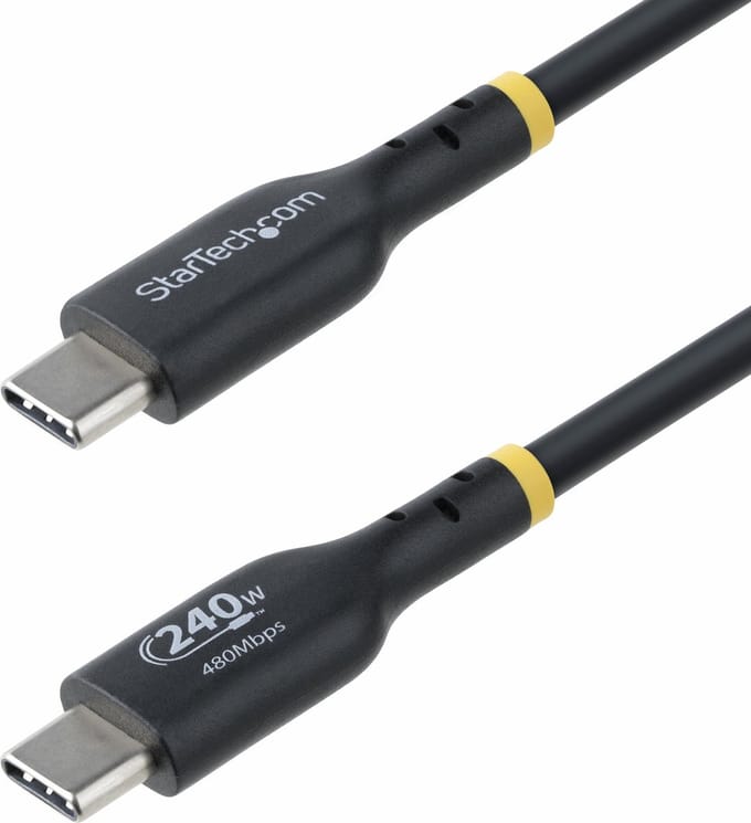 StarTech.com 3m USB-C Laadkabel, Charge & Sync, 240W (5A) PD EPR, USB 2.0, Laptop Type C Laadkabel, USB-IF Gecertificeerd, TPE Mantel - Zwarte USB-C Oplaadkabel