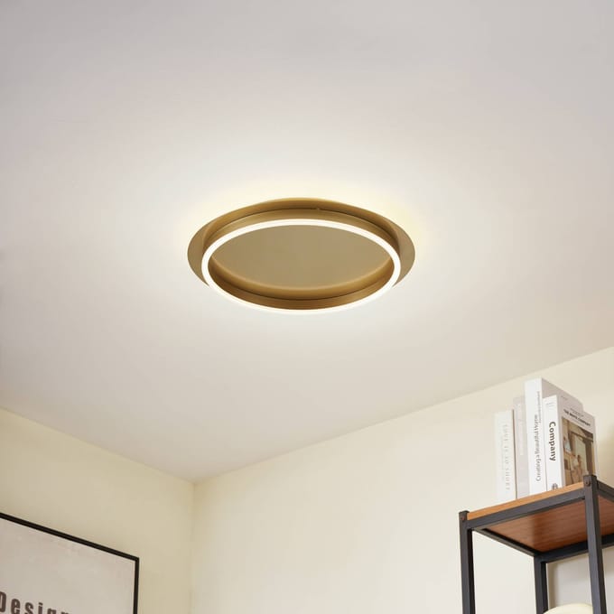 Lindby LED plafondlamp Kunis, goud, kunststof, Ø 46cm
