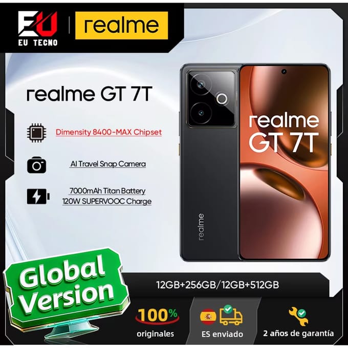 Smartphone - realme GT 7T 5G Global Version AI Mediatek Dimensity 8400 Max 6,8" AMOLED-display 7000 mAh Batterij 120 W Opladen