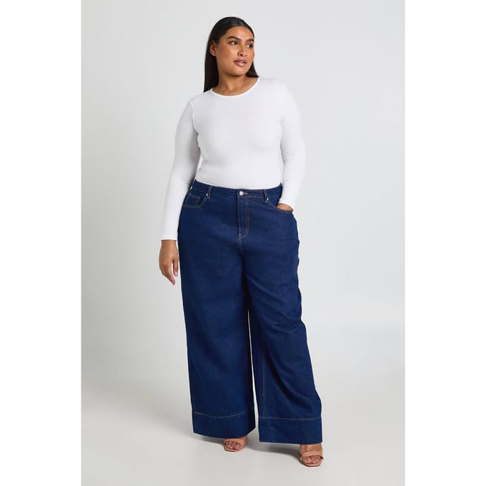 boohoo Dames Plus Basic Lange Mouwen Ronde Hals Bodysuit | Wit | Maat: 46