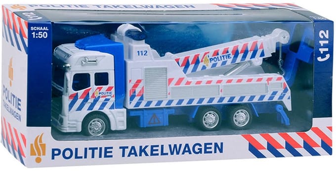 Johntoy 1-1-2 Pull-Back Police Tow Truck