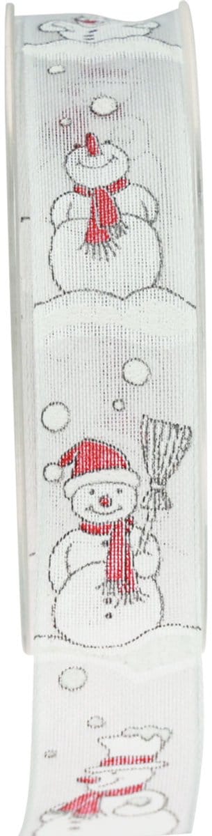 Cadeaulint kerstsneeuwman rood wit 25mm 15m