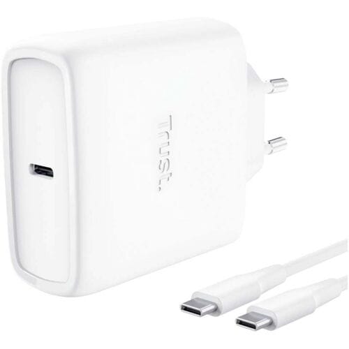 Trust Maxo GaN - 65W USB-C Oplader - Ook voor 45W Laptops - Snellader voor smartphone, tablet en laptop - 2m Kabel - Wit