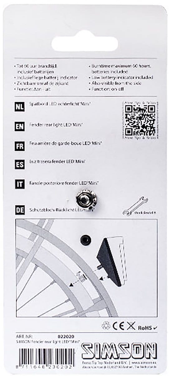 Simson Spatbord achterlicht - Compact design - 1 LED - 220° zichtbaarheid - Batterijvoeding