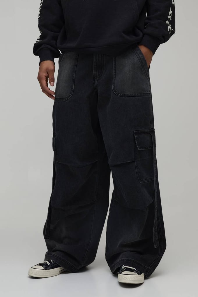 Gewassen Cargo Baggy Fit Jeans | Washed Black | Size 34R