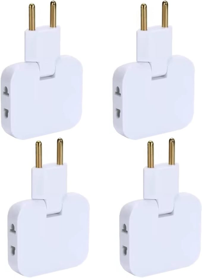 4-Pack Meerdere Stekkerdozen met 3 Adapters, 2500W Vermogen, 180° Draaikop voor Thuis en Reizen