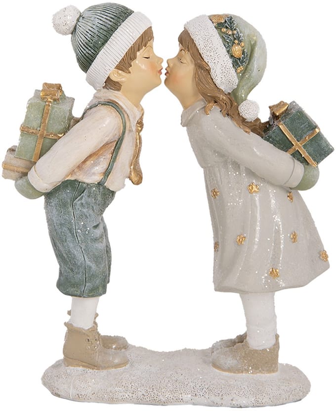 Clayre & Eef Decoratie Beeld Kinderen 15x6x18 cm Beige Kunststof