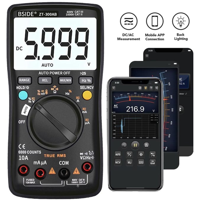 BSIDE-multimeter Automatisch/handmatig bereik Digitale universele meter 6000 tellingen LCD-scherm True RMS Smart zwart