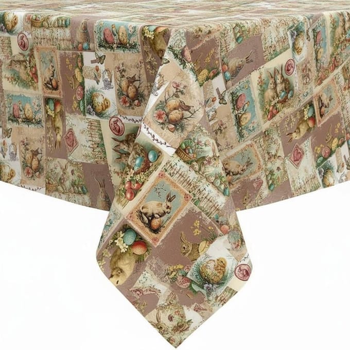 Protecttable - Tafelzeil Paas Patchwork Taupe 140x250cm - Tafelkleed Afwasbaar - Kunststof