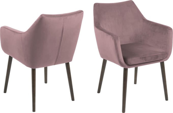 Nord eetkamerstoel velours met armleuningen dusty rose.