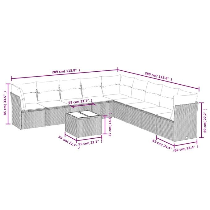 vidaXL - 10-delige - Loungeset - met - kussens - poly - rattan - beige