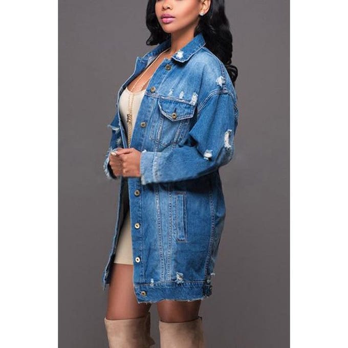 Nieuwe mode zomer dames denim jasje mode oversize casual lange jas M donkerblauwe kleur