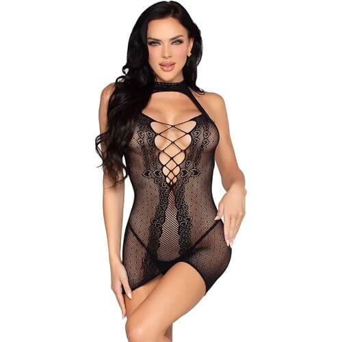 Leg Avenue – Heart Net Halter Mini Dress – Zwart