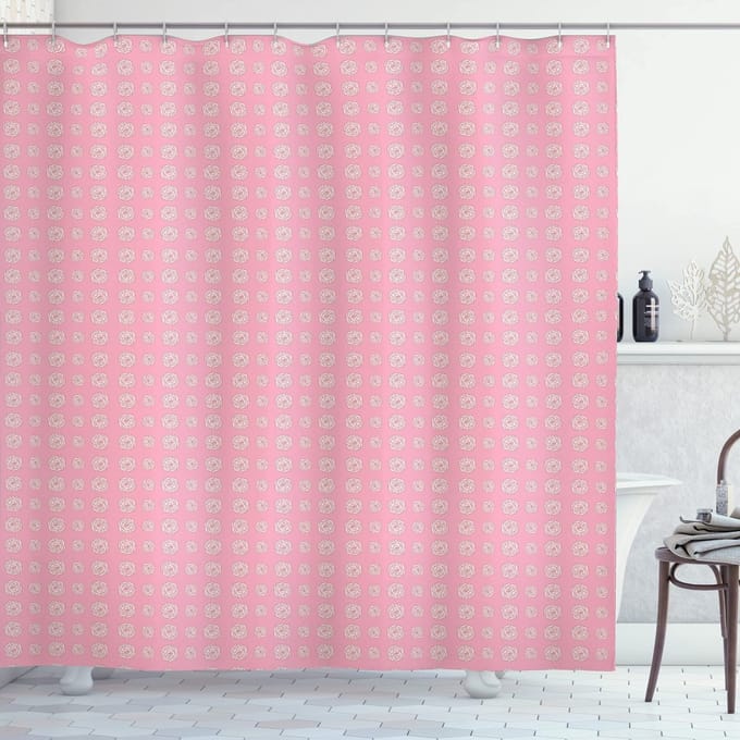 ABAKUHAUS Douchegordijn 175x180 cm – lichtroze rozen, 100% polyester