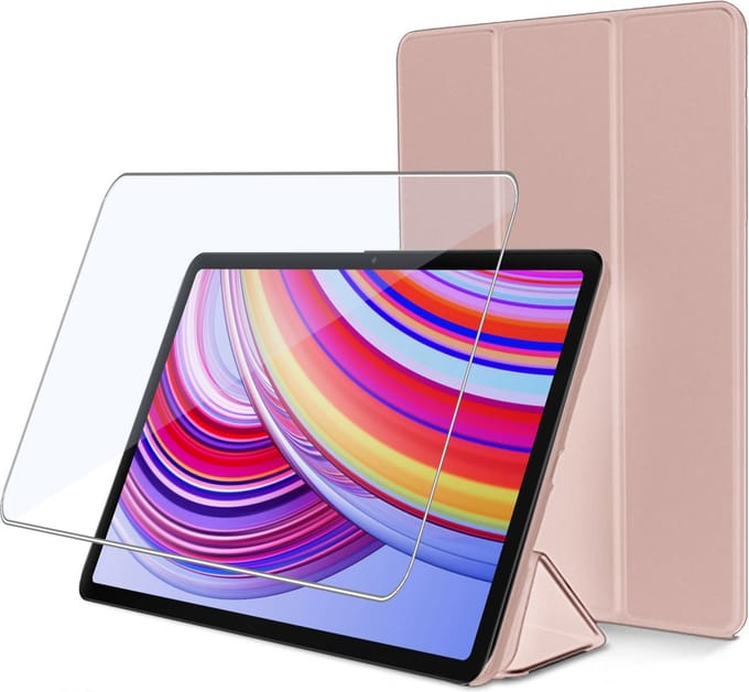 Geschikt voor Xiaomi Poco Pad 12.1 & Redmi Pad Pro 12.1 - Hoesje + Screenprotector – Gehard Glas Cover + Shock Proof Case - Rose