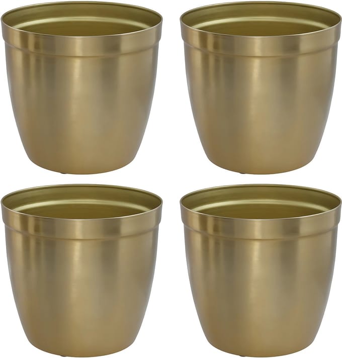 Gerimport bloempot Gea - 4x - goud - D12 cm - H11,50 cm - metaal - tuindecoratie