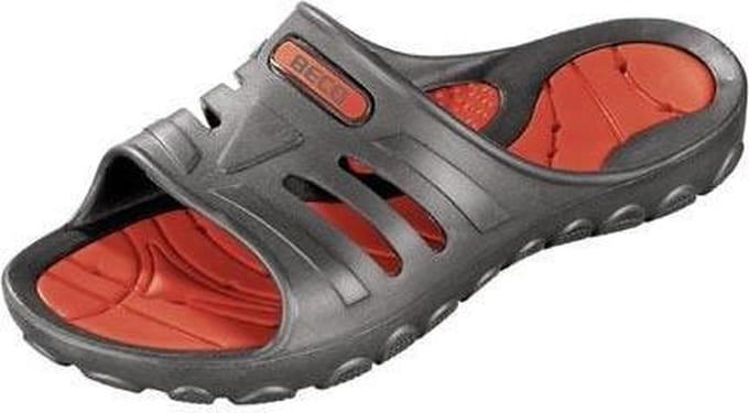 BECO Slippers - grijs/rood- Unisex - Maat 39