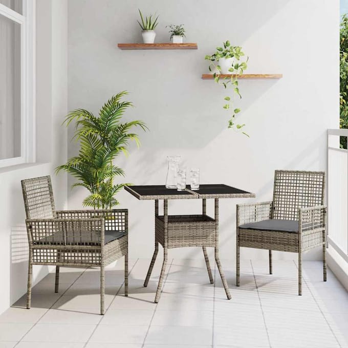 vidaXL - Tuin - Eettafel - Set - 3 - st - Grijs - poly - rattan