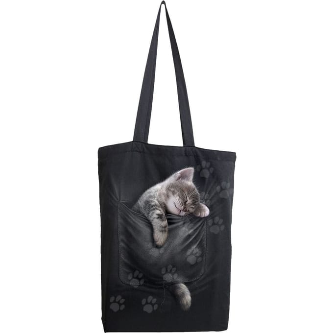 Spiral Pocket Kitten Unisex Linnen tas - zwart - Standard