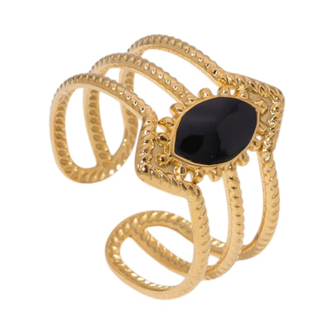 Aramat - Open ring RVS met druppel emaille -Zwart- Verstelbaar- trendy