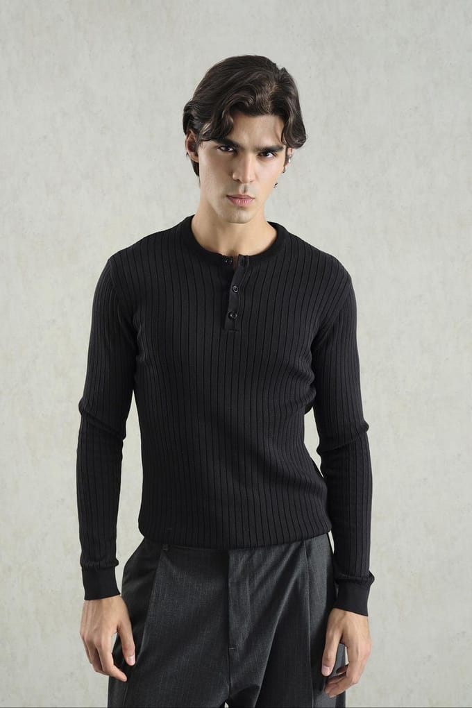 Slim Fit Geribbelde Ronde Hals T-Shirt
