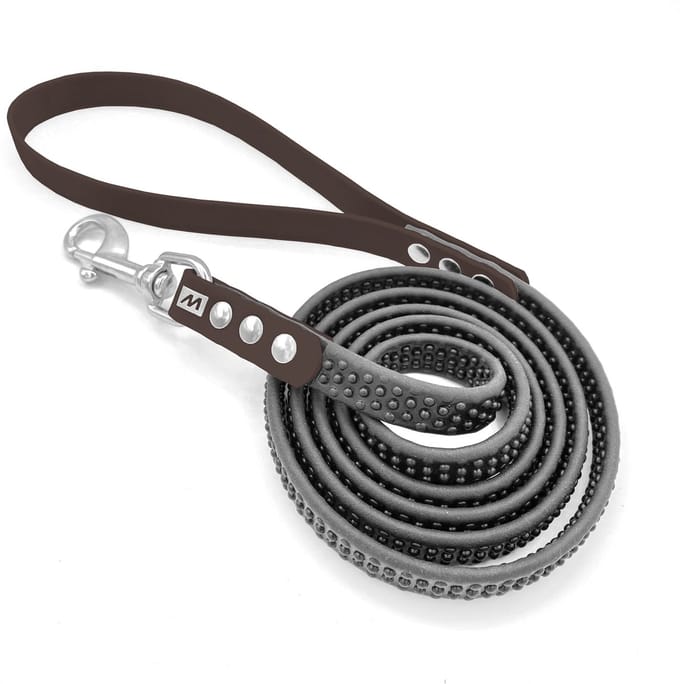Miqdi hondenriem met noppen - BioThane ® - donkerbruin - 2 meter - extra sterk - extra grip