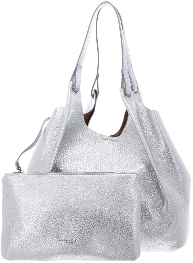 GIANNI CHIARINI Leren shopper schoudertas Dua Shopping Bag Silver - Clay zilverkleurig