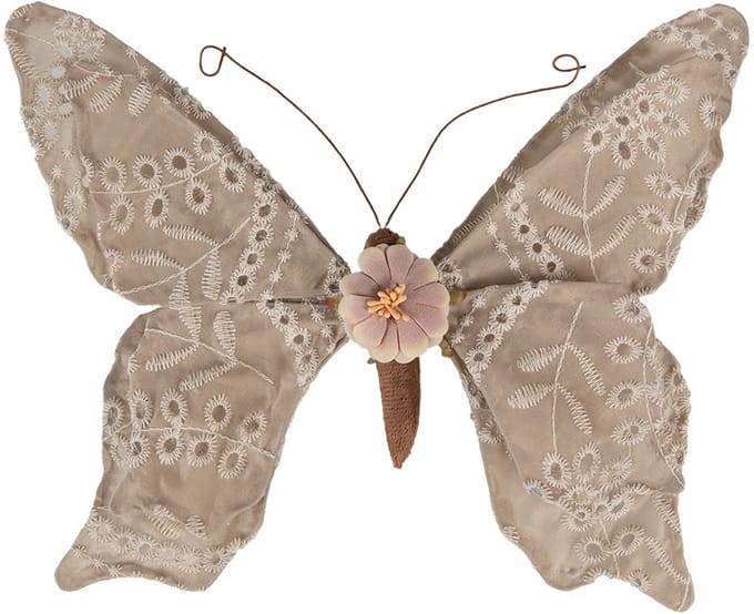 Clayre & Eef Decoratie Vlinder 28x4x22 cm Beige Synthetisch