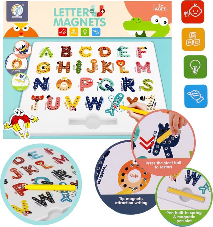 Mega Creative - Educatief bord, magnetische letters/dieren, educatief speelgoed, voor vanaf 3 jaar