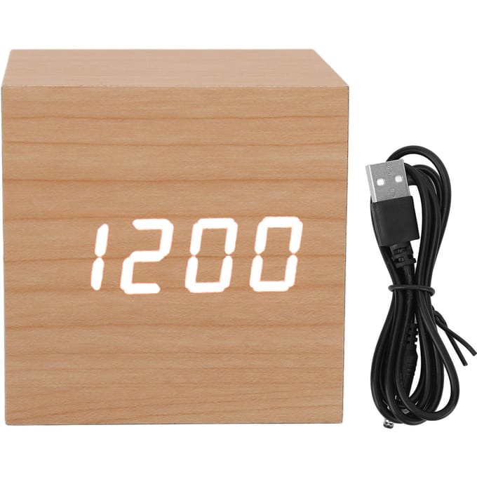 LED Houten Klok Multifunctioneel Groot Display 3 Helderheden Oogbescherming Draagbaar Slimme LED Digitaal beige