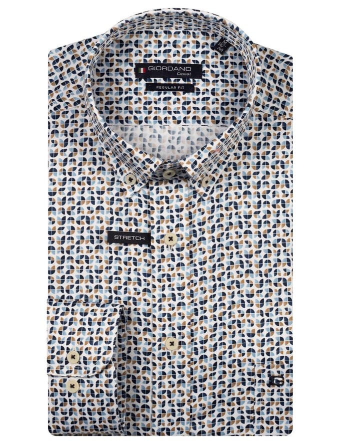 Giordano overhemd blauw geprint katoen