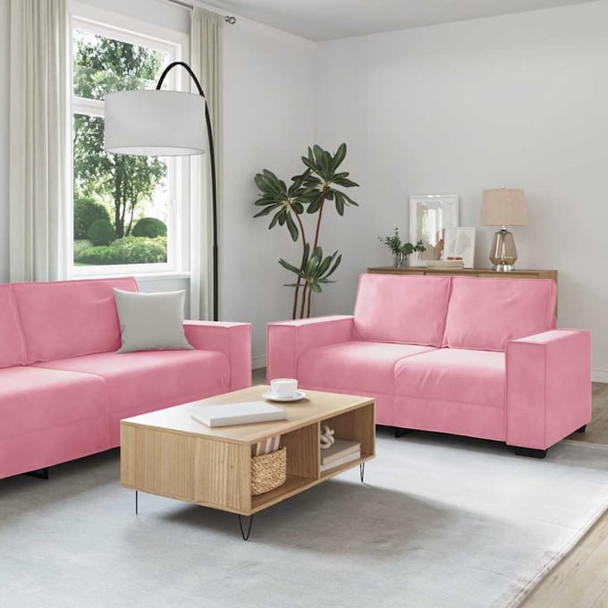 vidaXL - 2-delige - Loungeset - met - kussens - fluweel - roze