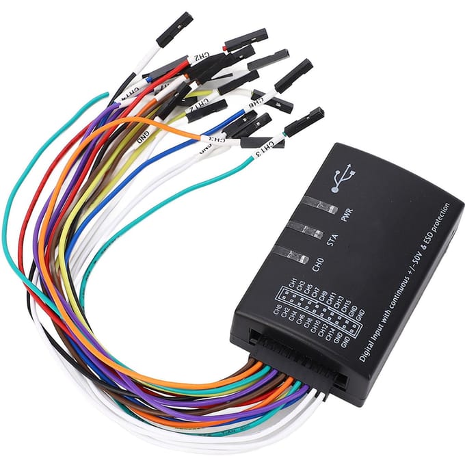 Logische Analysator 16 Kanaals 100M Samplefrequentie Compacte USB Logische Analysator voor Windows black