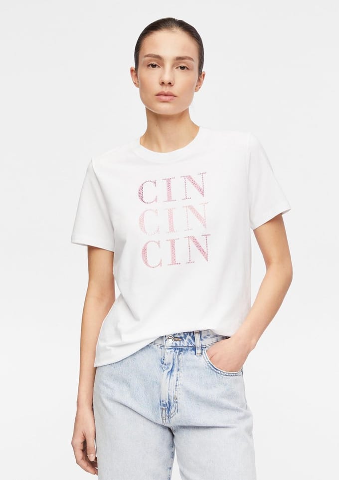 T-shirt van jersey met strasprint voor dames COMMA Cin-Cin-Cin