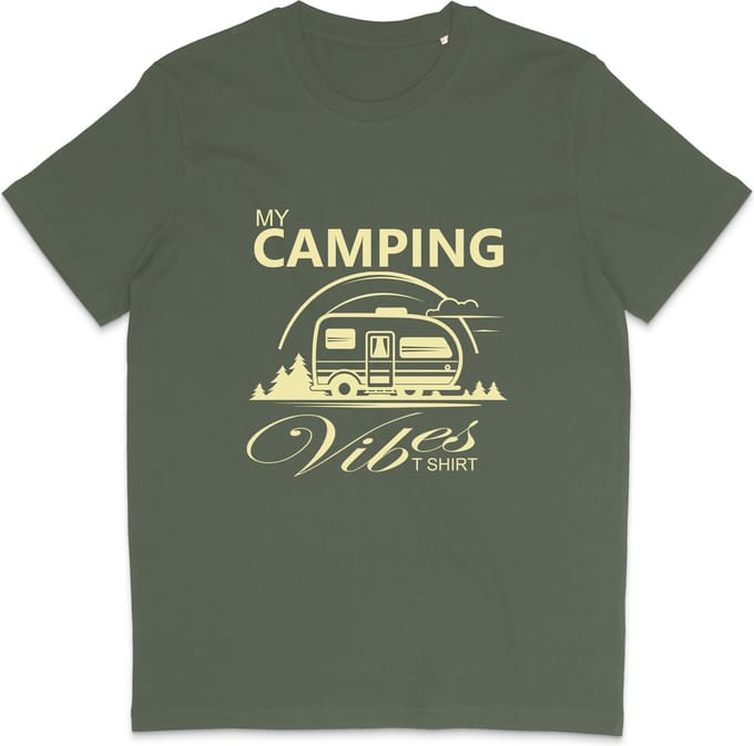 Heren en Dames T Shirt - Kamperen Camping Caravan - Khaki Groen - M