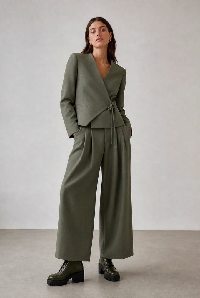 Lean wide-leg pants | Green Melange - Green Melange / M