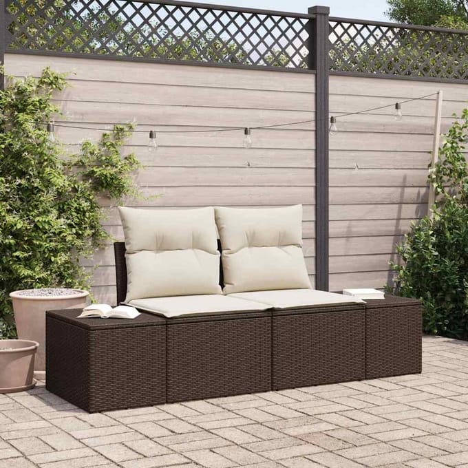 vidaXL - Tuin - Sofa - met - kussen - Bruin - 184 - x - 62 - x - 69 - cm - poly - rattan