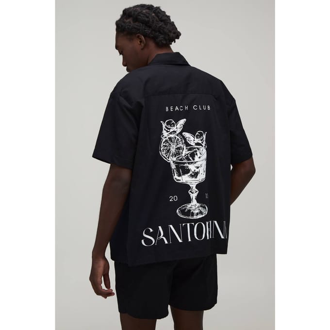 Regular Fit Korte Mouw Santorini Overhemd En Relaxed Short Set | Black | Size Medium