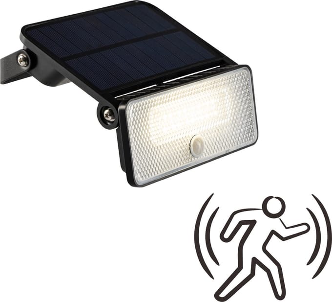 Slim Solar LED Buitenlamp 1000 lm met sensor - Bewegingssensor en nachtsensor - Draadloos - Zwart