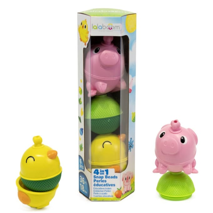 Lalaboom - Constructiespeelgoed - Educatieve kralen - Set dieren kip en varken 6 stuks