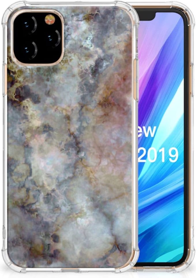 Apple iPhone 11 Pro Anti-Shock Hoesje Marmer Grijs