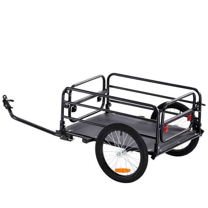 Fiets Cargo Trailer, Laadvermogen 72,5 kg, Robuste Fietskar, Opvouwbaar Compacte Opslag & Snelle Ontgrendeling met Universele Koppeling, 40,6 cm