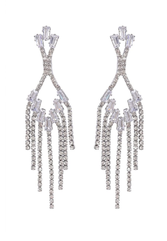 AVANT-GARDE PARIS Elegant Sparkling Chain Earrings - Zilver - 1.9cm X 7.1cm - Rhodium Plated - Post and Back Closure