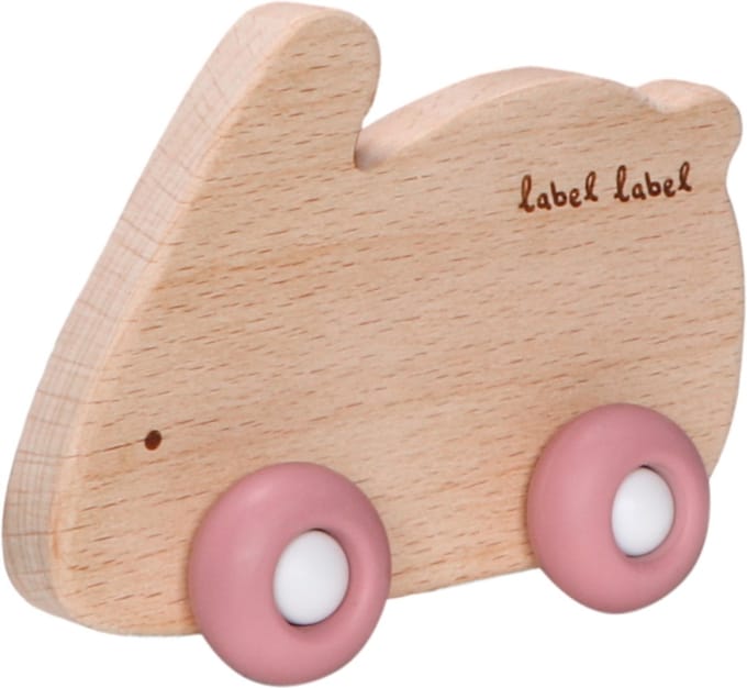 Label Label Konijn Roze Hout & Silicone Bijtspeeltje op Wielen LLST-15218
