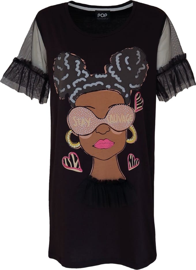 Verysimple • lang zwart shirt met dame • maat L (IT46)