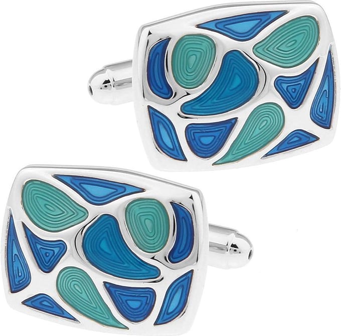 Amanto Manchetknopen Engin - 316L Staal - Blauw - 15x20mm