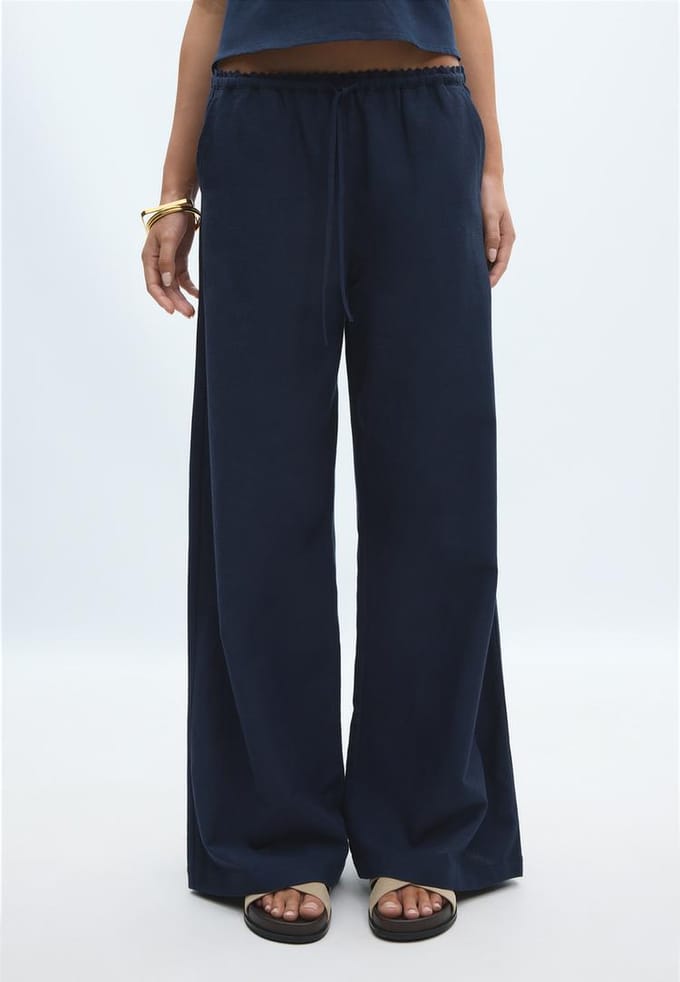 Stradivarius Wide-leg broek van linnen  Donkermarine M