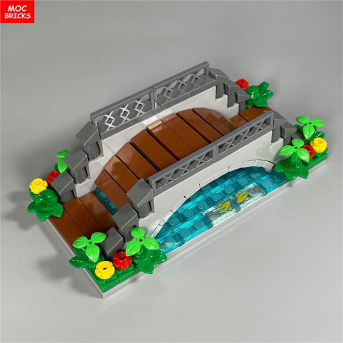 MOC Stenen Brug Rivier Water Meer Bos Jungle Beek Scène Boerderij Uitzicht Dorp Stad Bouwstenen brown