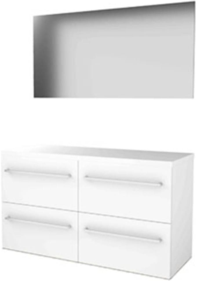 Basic-Line Basic 46 Badkamermeubelset - 120 x 46 cm - Met Grepen - 4 Lades - Wastafelblad - Spiegel - Ice White