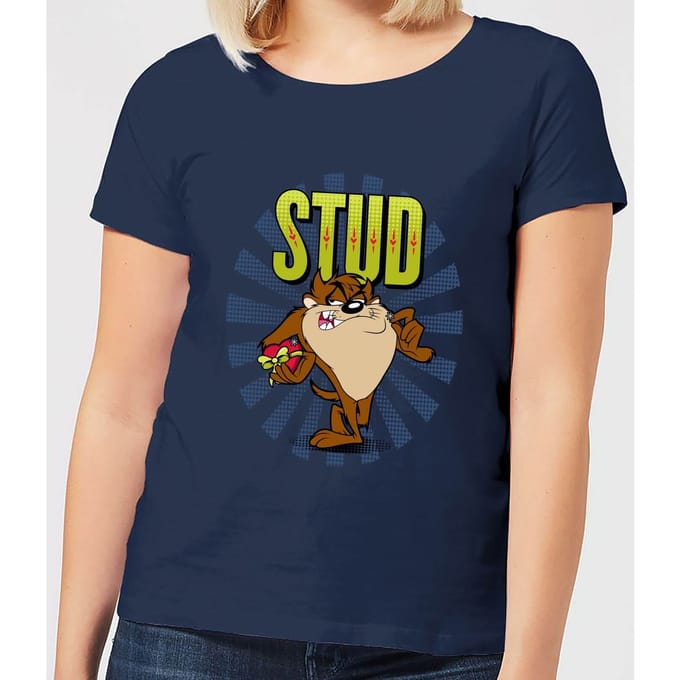 Looney Tunes Stud Taz Women's T-Shirt - Navy - M
